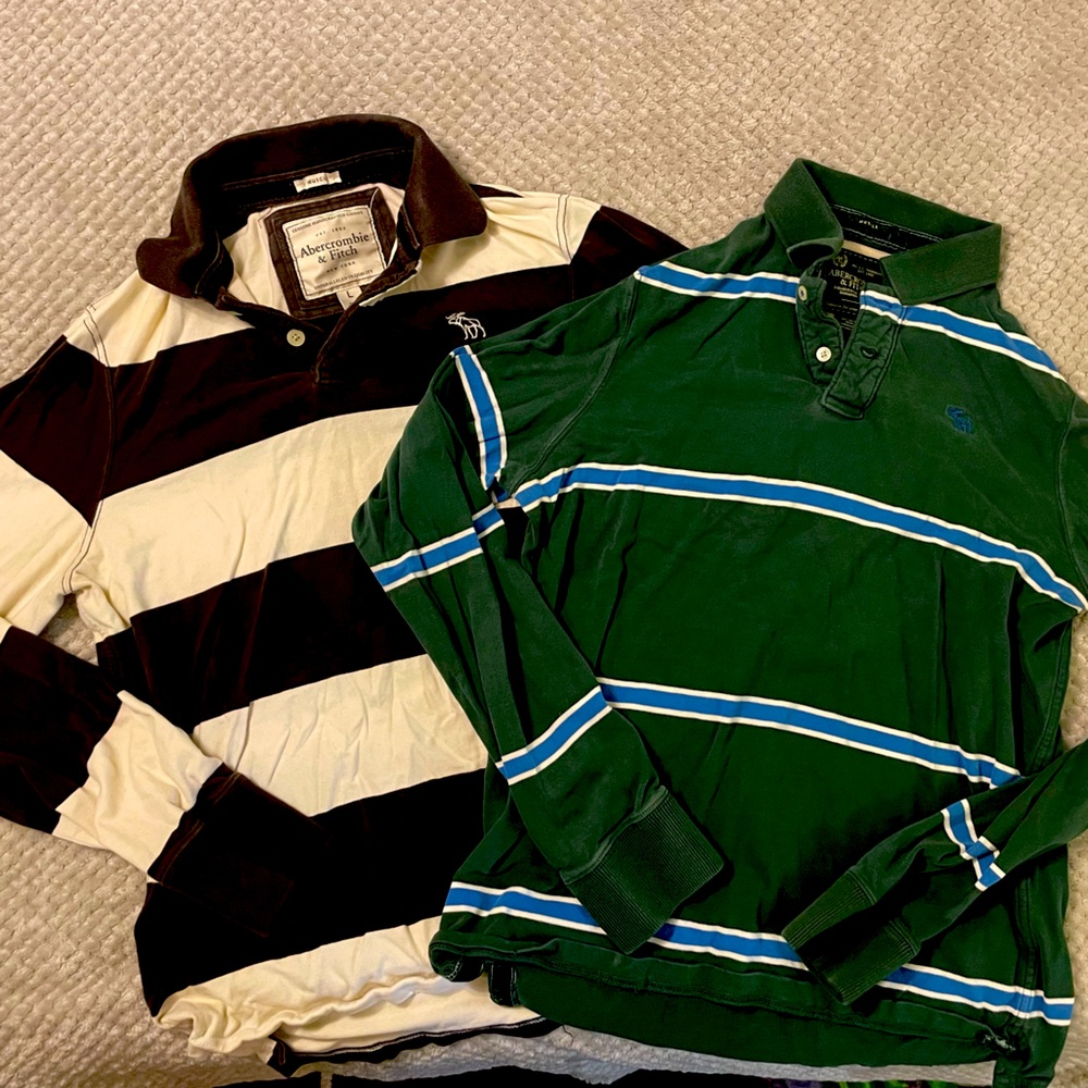 Vintage Y2K Abercrombie and Fitch men’s LG muscle fit long sleeve striped polos.